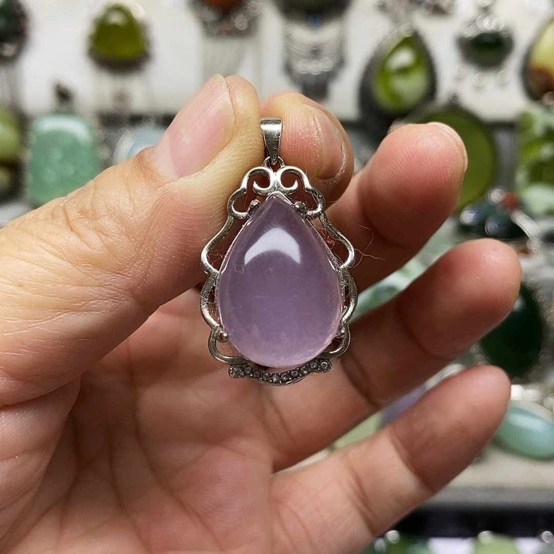 蛇纹石玉银S925镶嵌吊坠