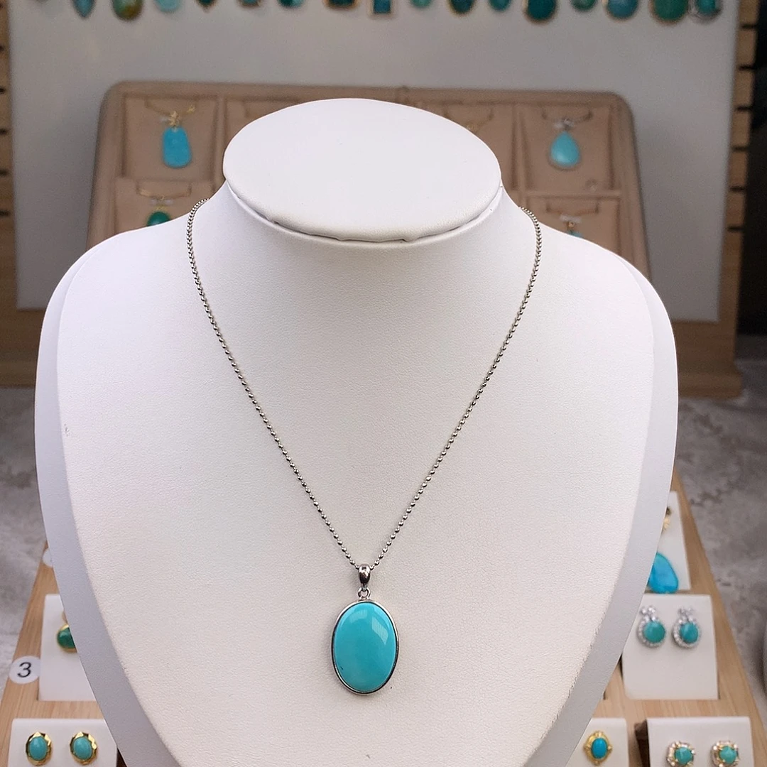 绿松石银S925镶嵌吊坠(不含链)