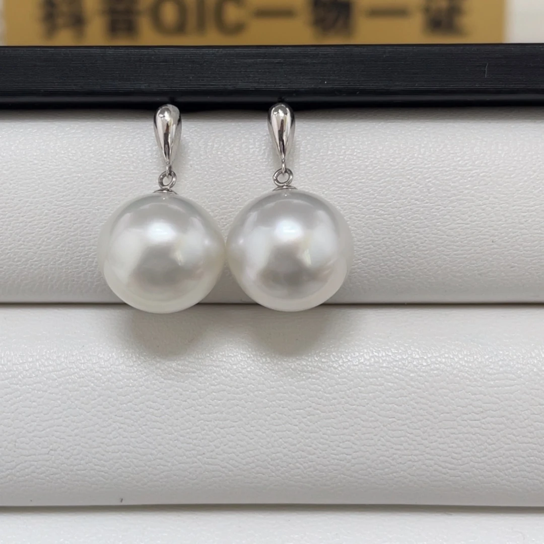 海水珍珠18K金镶嵌澳白耳饰13-14