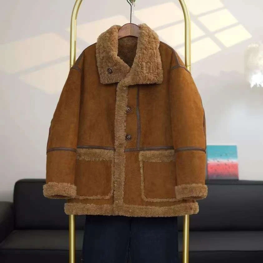 （中长款）海宁女装鹿皮绒中长款双面双穿穿羊羔绒外套