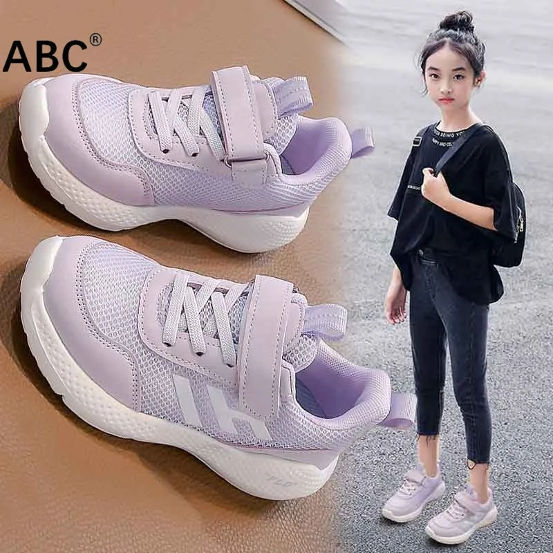 ABC女童运动鞋秋季新款儿童网面透气跑步鞋小女孩学生软底休闲鞋