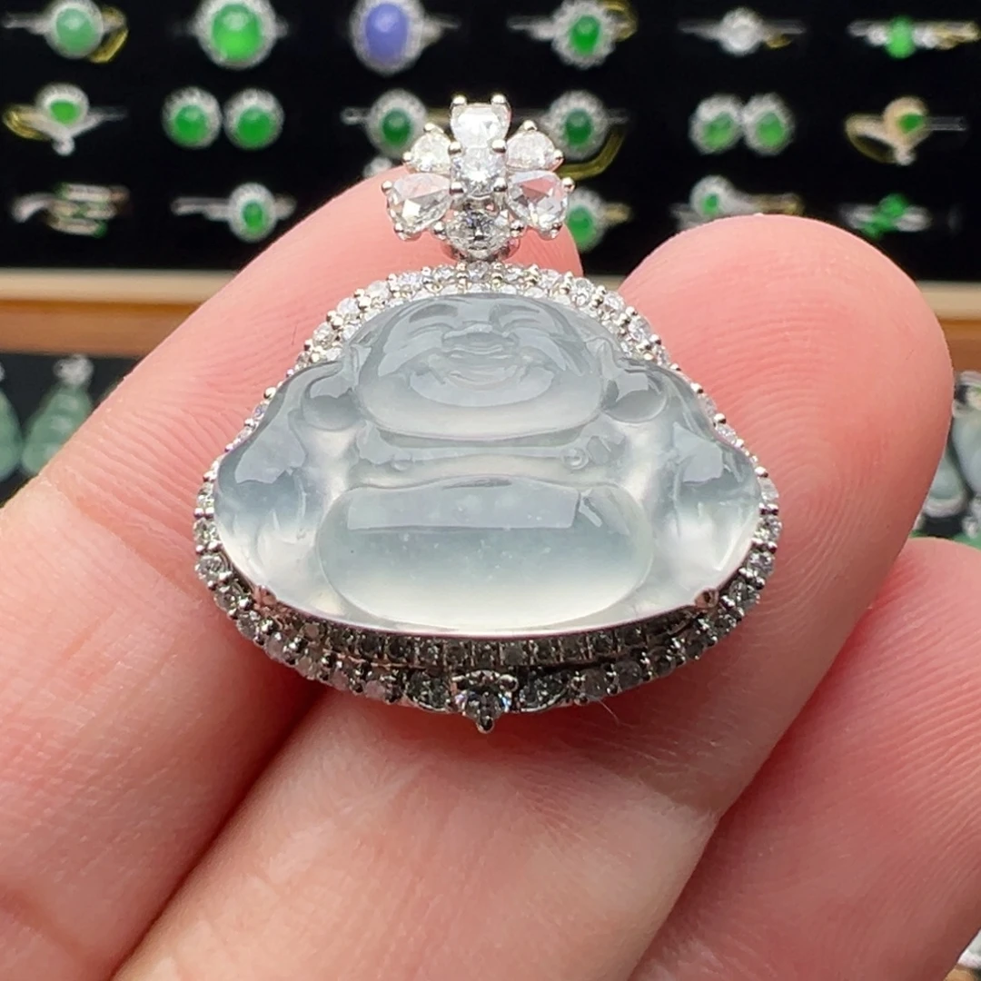 翡翠18K金镶嵌颈饰佛12.3