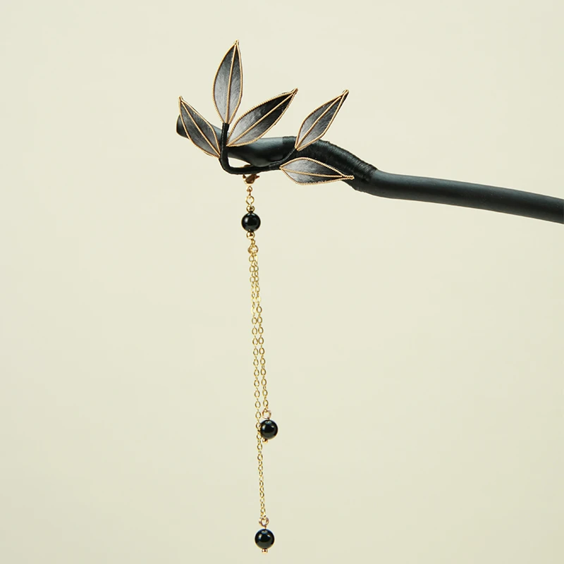 绒艺『幽篁』非遗绒花发簪新中式发饰国风流苏头饰檀木簪子古风发钗