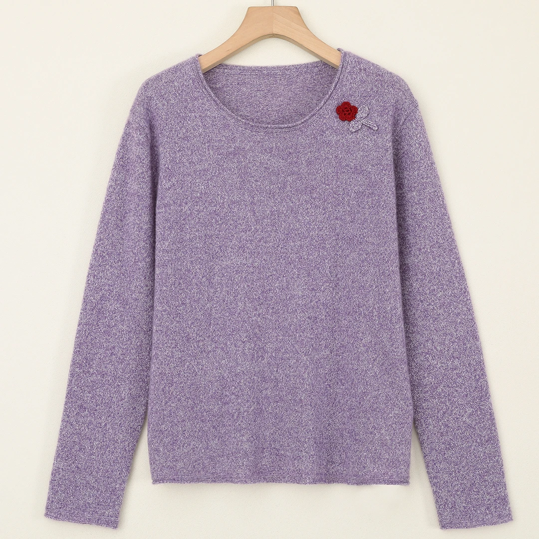 LANZIBES/蓝之蓓夹花山羊绒圆领毛衣针织打底保暖长袖上衣C10457