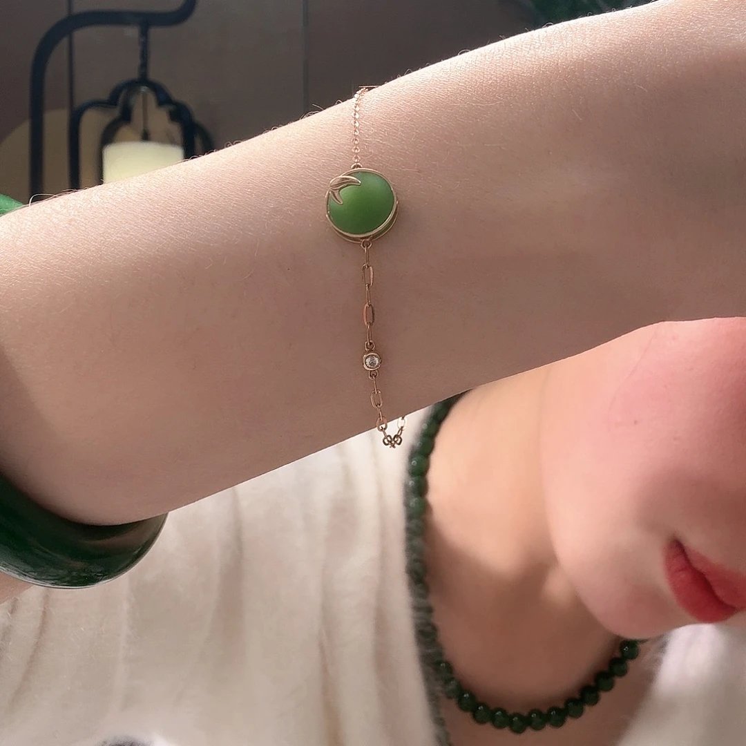 和田玉手链18K金镶嵌