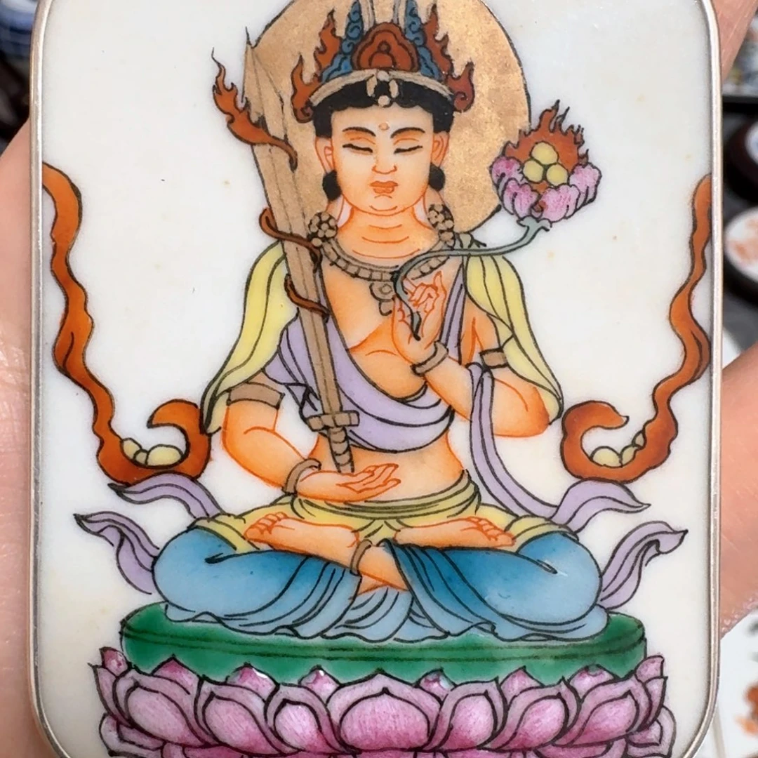 飞***器瓷片粉彩纯银虚空藏菩萨