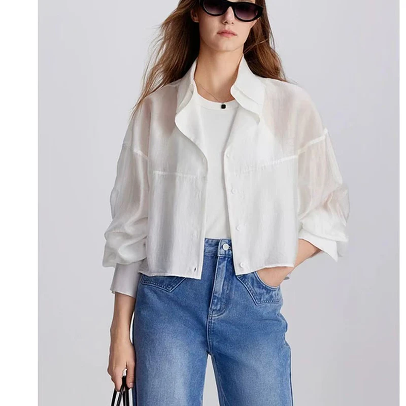 023白色法式短款衬衫女2024夏季新款气质小众长袖上衣