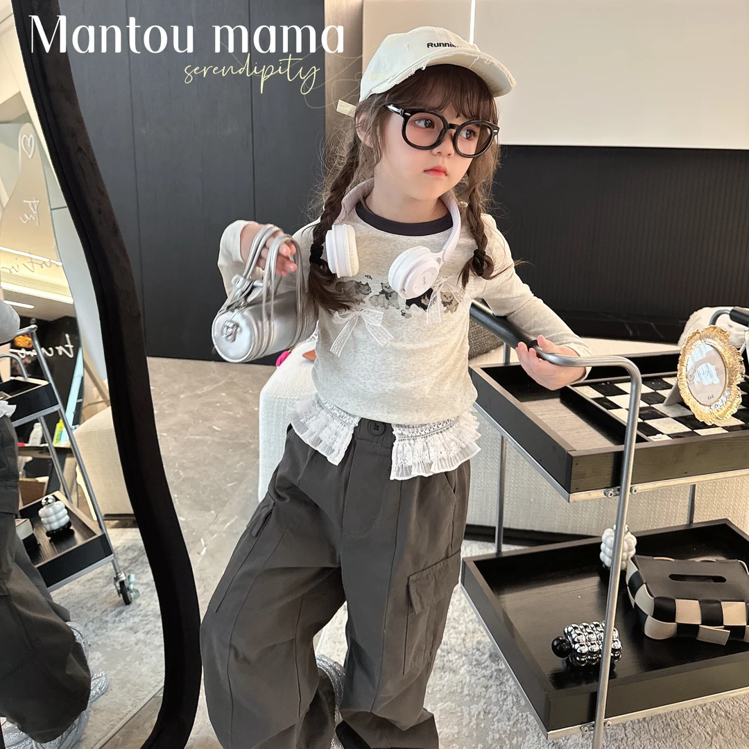 【Mt studio】K【现货】极简卡通修身上衣女童春秋季百搭精致休闲圆领