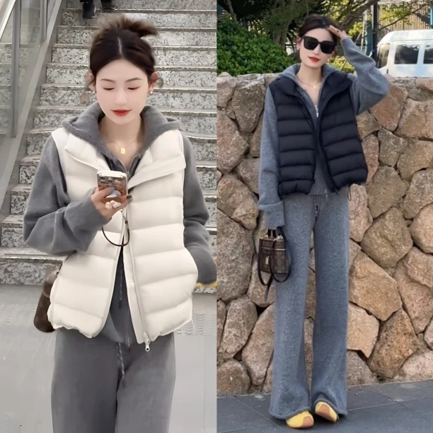 今年流行超好看立领白鸭绒时尚马甲女装2025秋冬休闲保暖背心外套