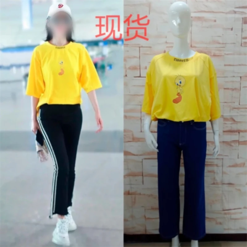(名金臻选专属)同款百搭韩版新款黄色黄鸭子印花圆领纯棉短袖T恤