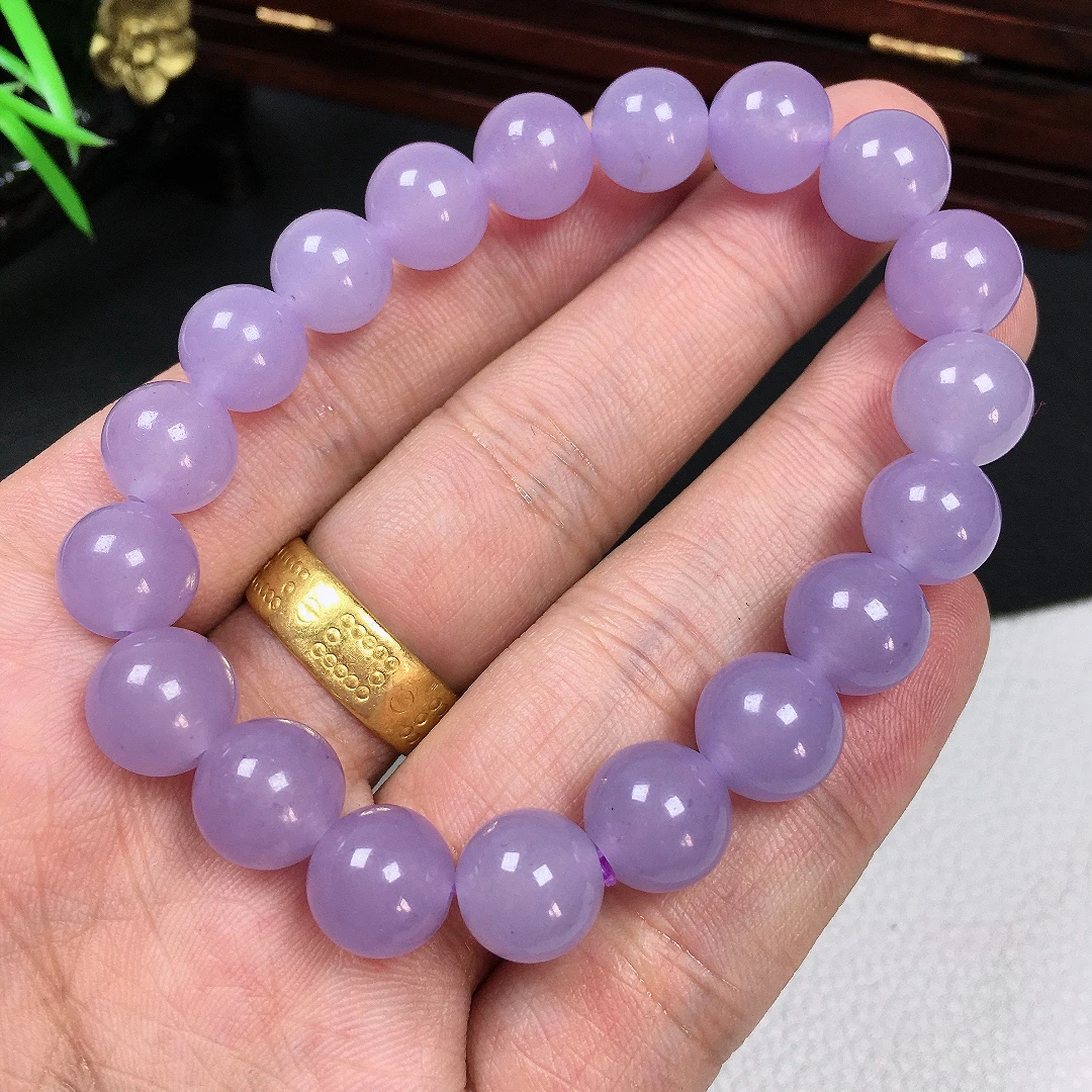 卡10左右-天然缅料A货冰润紫罗兰圆珠手串-多样性发其一