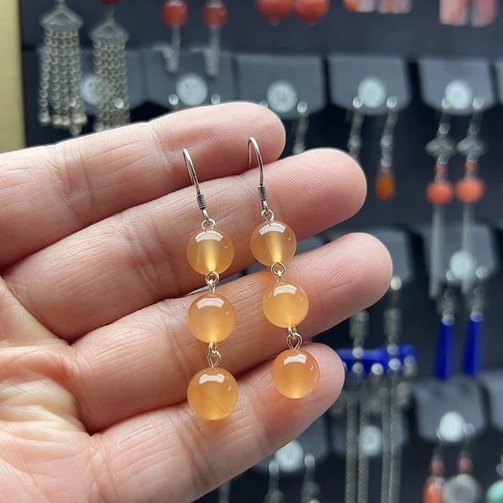 南红玛瑙耳饰银S925镶嵌