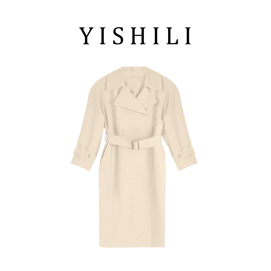 宽松型落肩袖翻领女春季长款风衣中长款欧若精灵风VNC4FM022