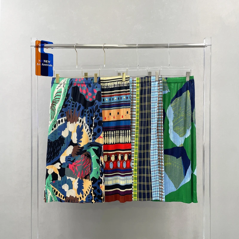 三宅风褶皱抽象艺术感摆开衩中长款半身裙松紧腰温柔气质A字裙子