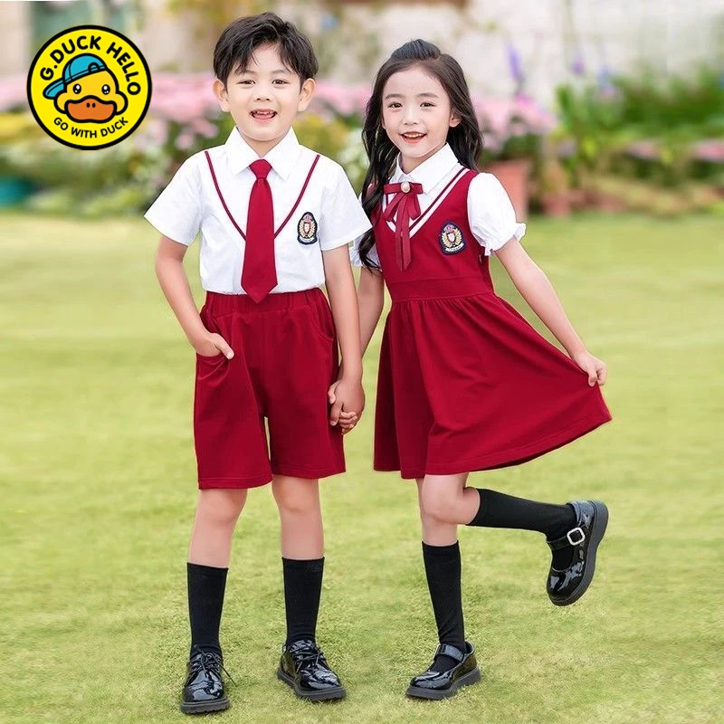 小黄鸭经典英伦风儿童班服夏季校服男女同款六一儿童节表演服装夏