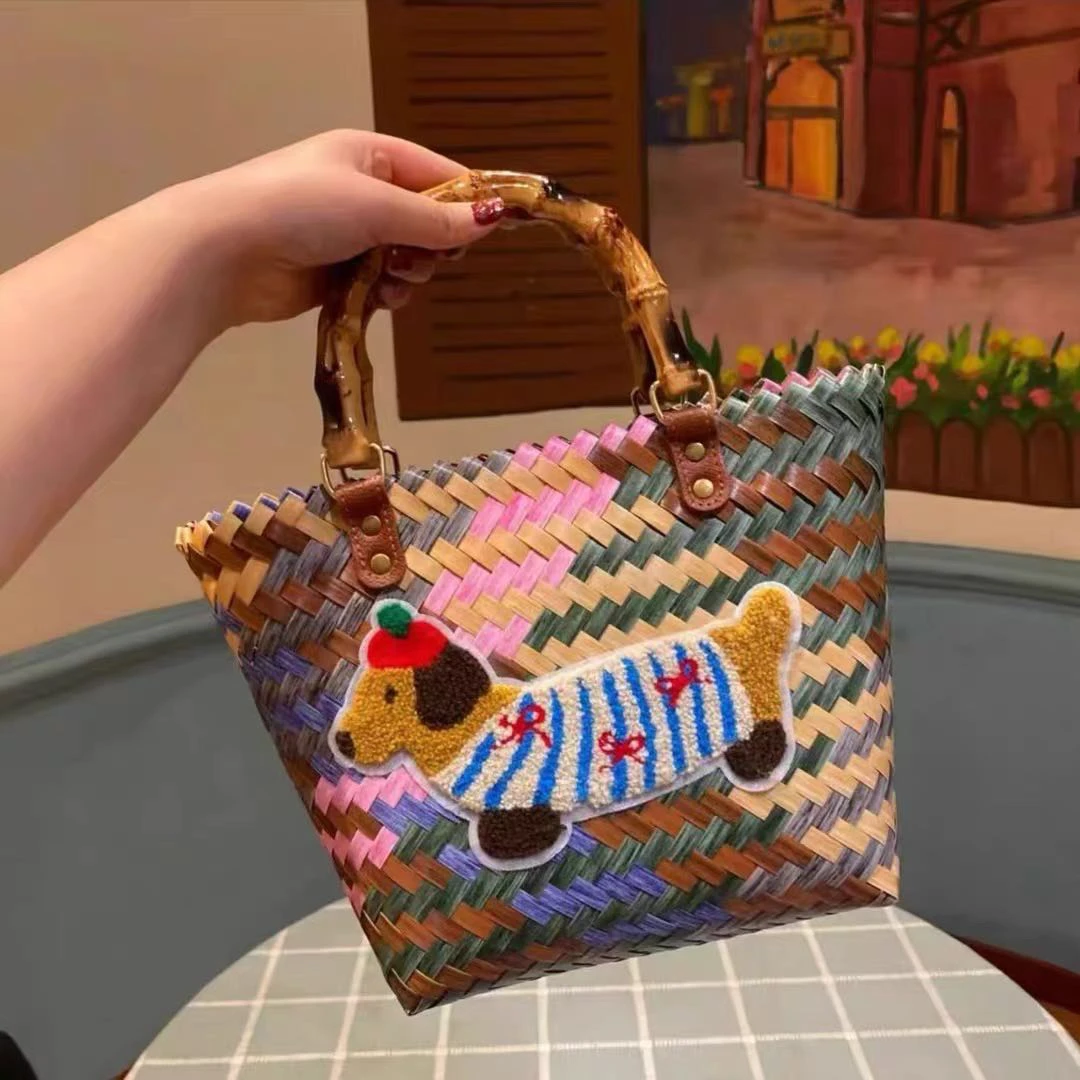 手提式菜篮通用便携式大号编织手提包时尚小众单肩托特包手提包包