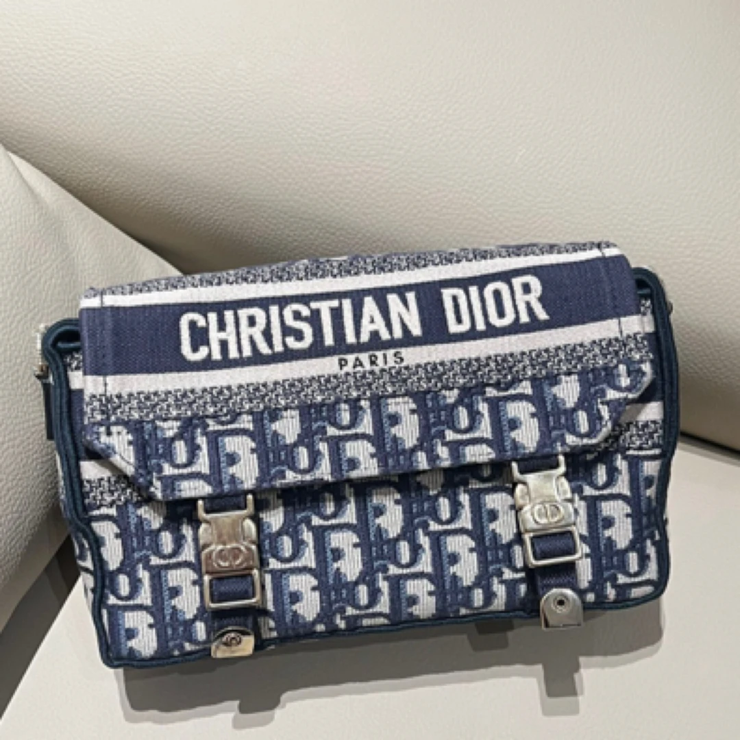 99新 DIOR/迪奥 老花邮差包小号经典老花刺绣单肩斜挎包
