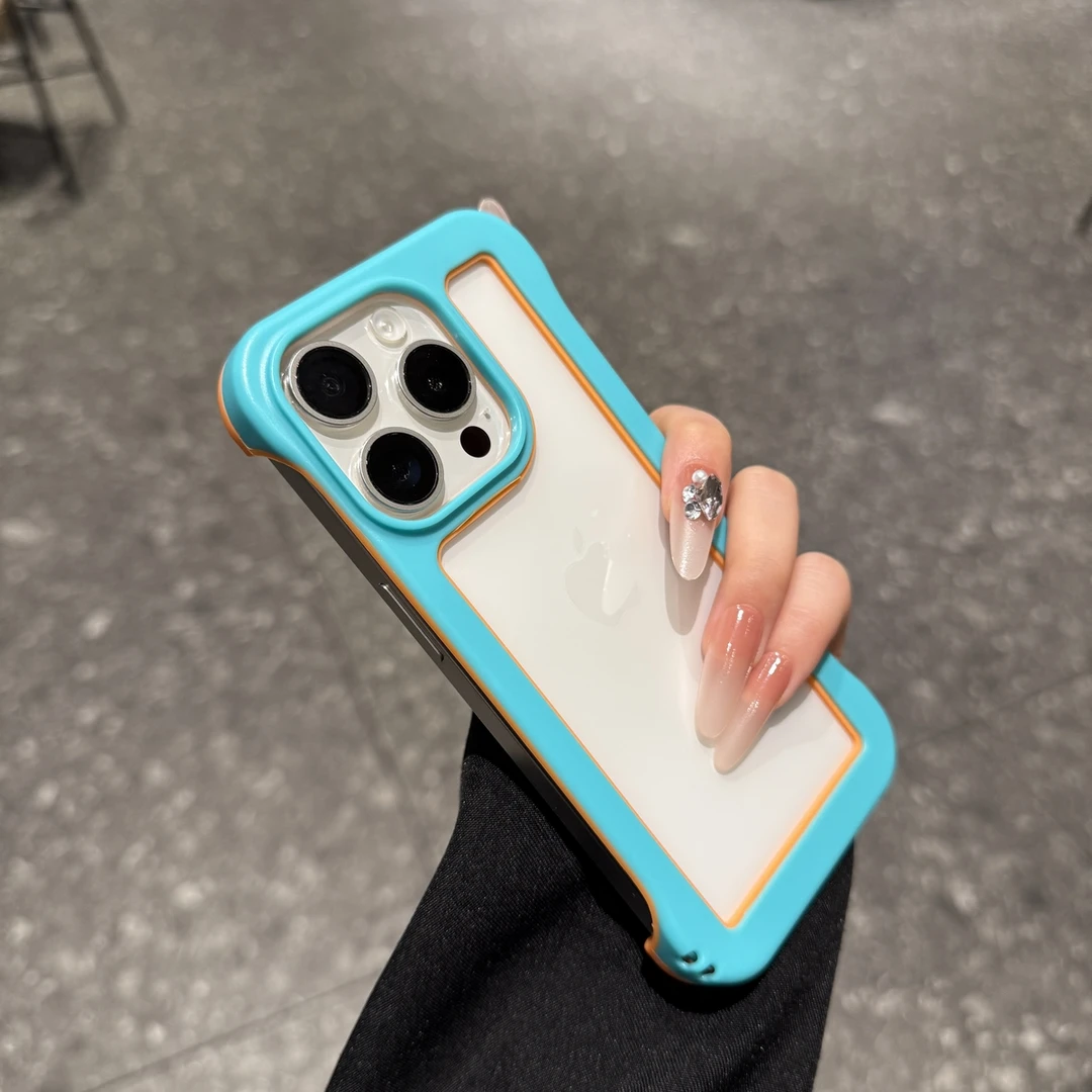 创意无边框缕空适用苹果16promax手机壳简约iPhone15时尚14新款13