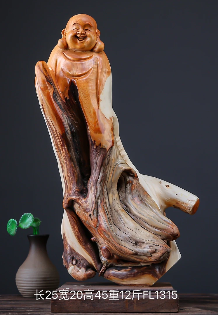 太行崖柏根雕手把工艺品弥勒佛雕刻摆件随行摆件工艺品