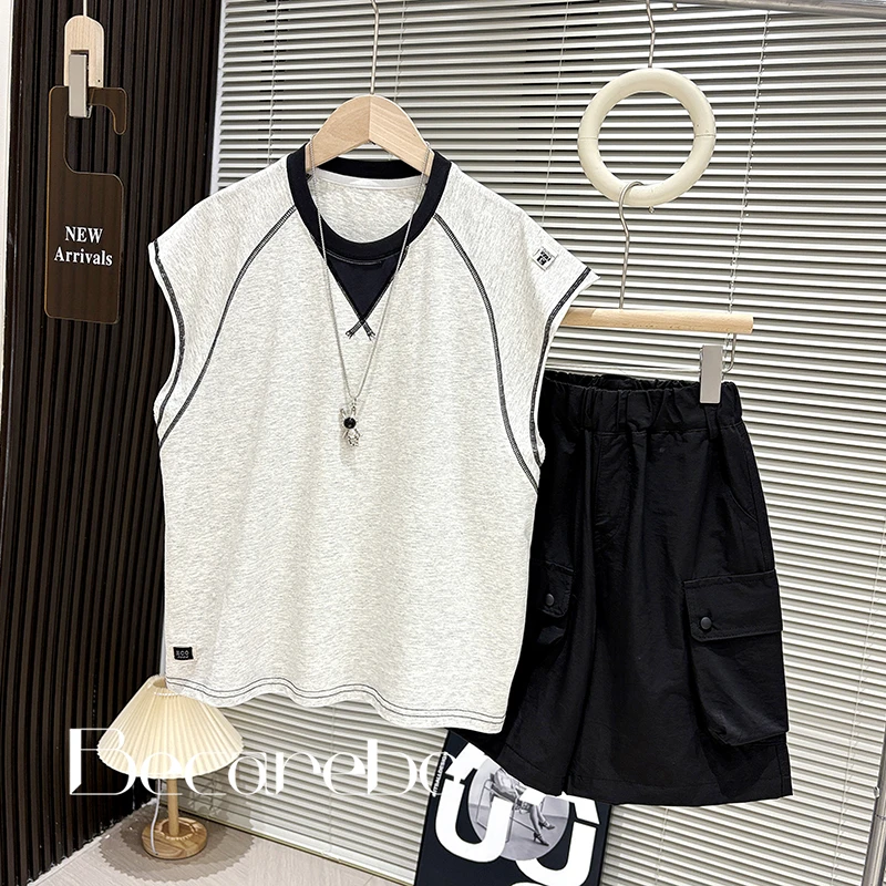 120-180【淏妈原创】青少年夏季套装男童背心两件套中大童夏装儿童