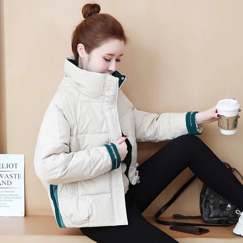 冬季羽绒服女短款宽松时尚保暖加厚面包服拼接撞色外套小个子洋气