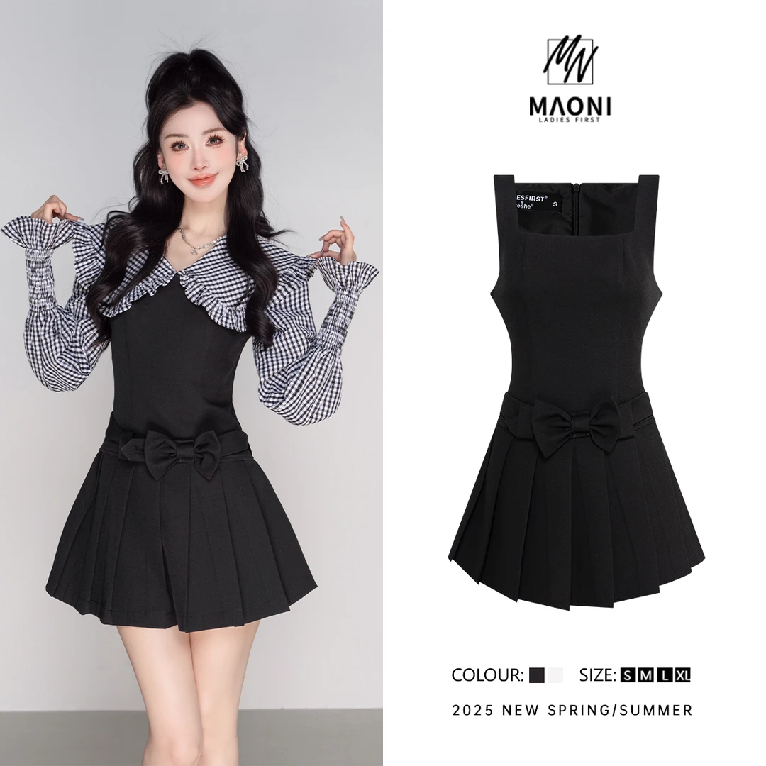 毛妮Peshe【蝴蝶结连衣裙】配腰带修身纯欲甜美设计感2025春款L1342