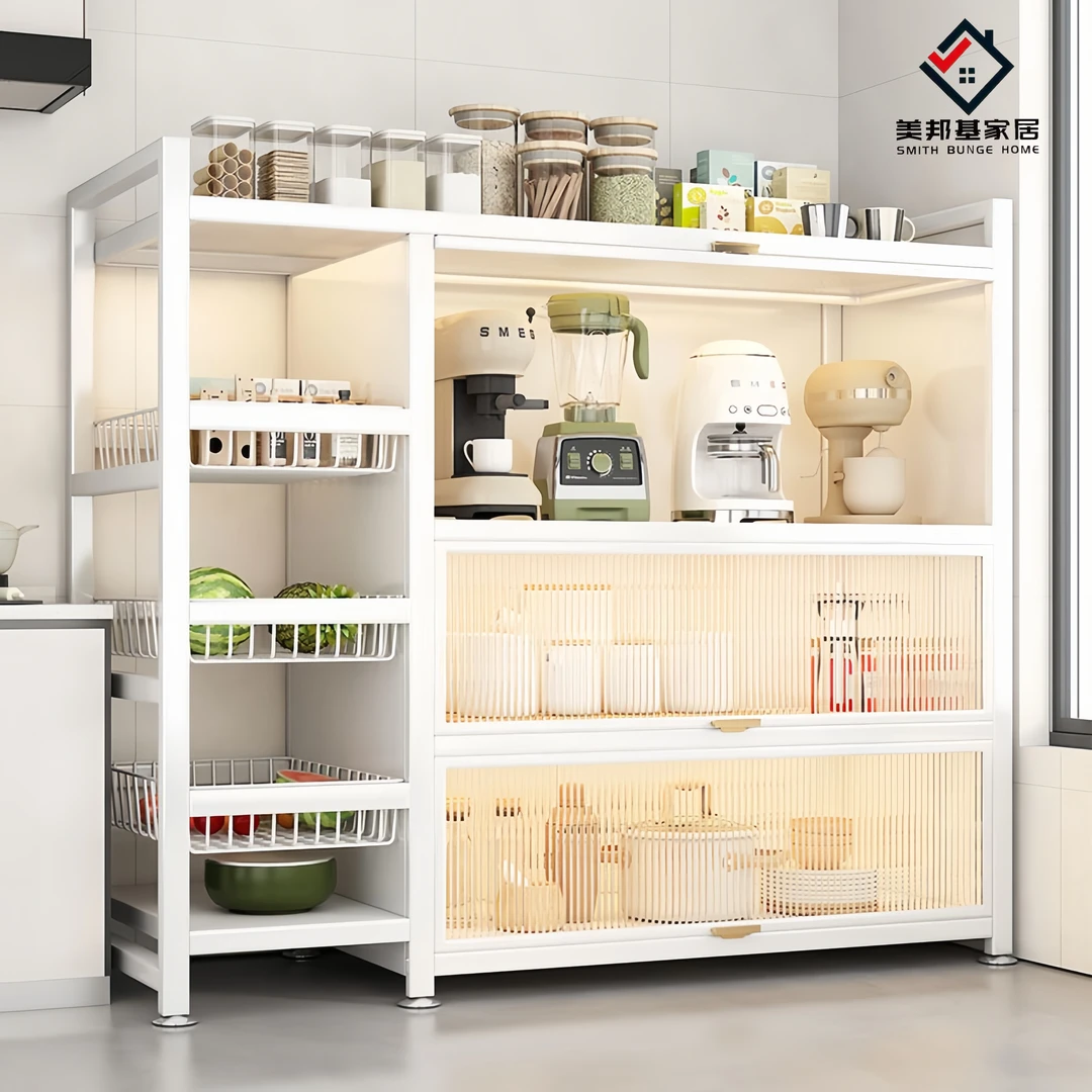 厨房家用上翻门菜篮落地家用多功能餐边柜碗柜厨房收纳柜防尘收纳