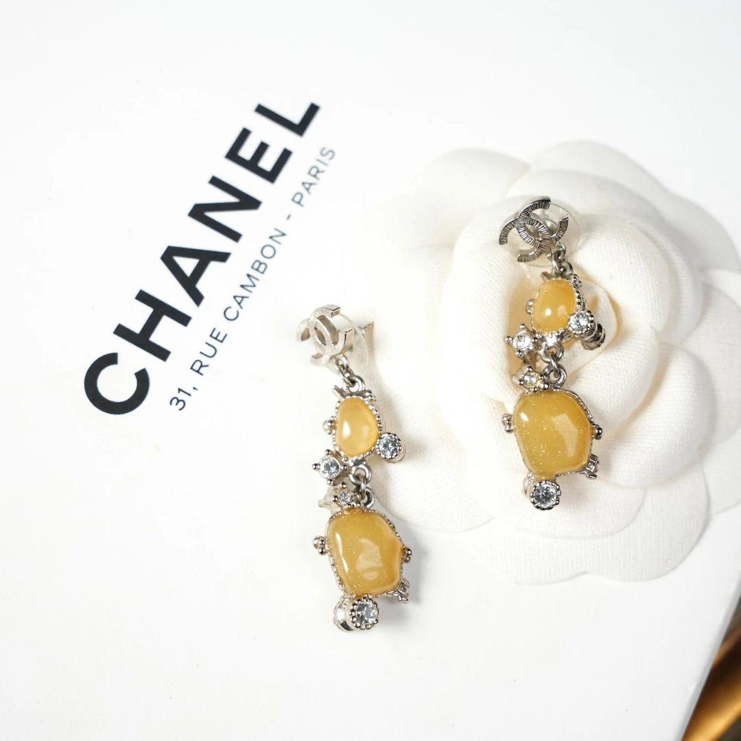 95新 Chanel/香奈儿 柚礼中古/香奈儿黄琉璃扫肩耳钉LZ506049