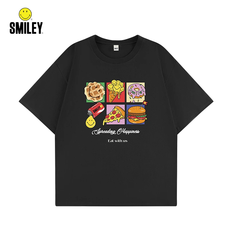 夏季新款短袖时尚汉堡薯条印花T恤