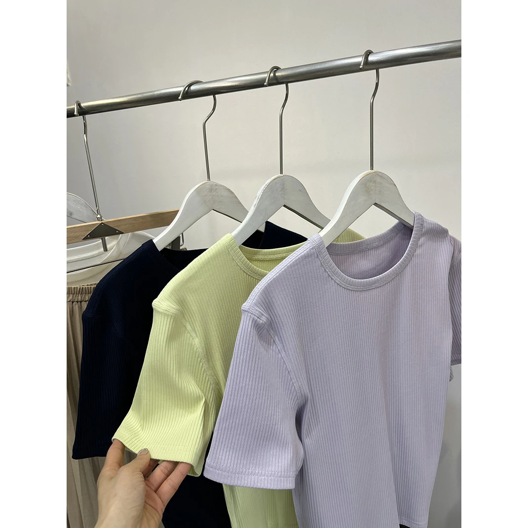 特 品牌罗纹 显瘦/舒适/有型！经典圆领短袖休闲T恤C10 女装 H5942