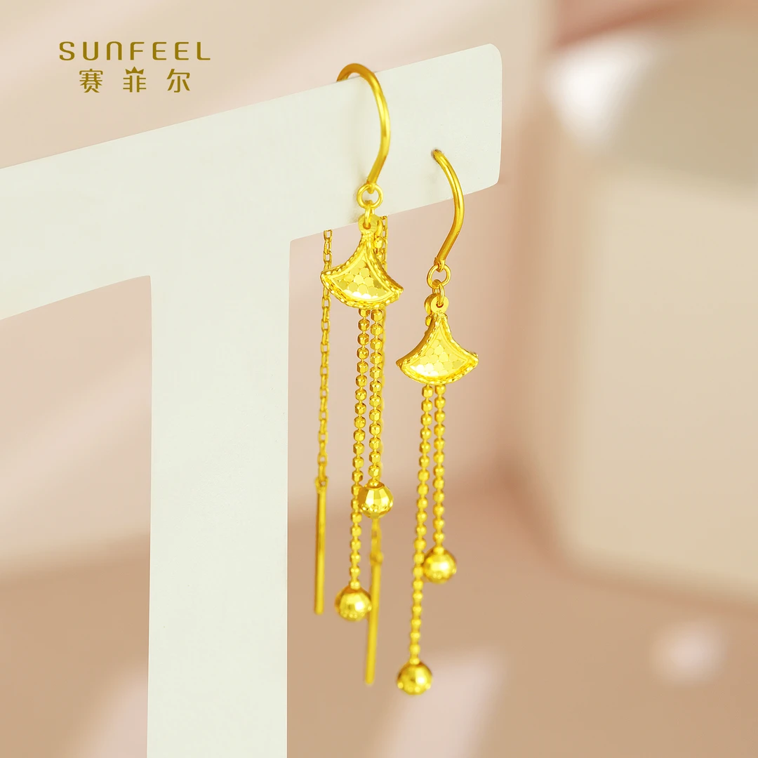 SUNFEEL/赛菲尔【十六店】足金5G闪光小伞裙耳吊5GE00668