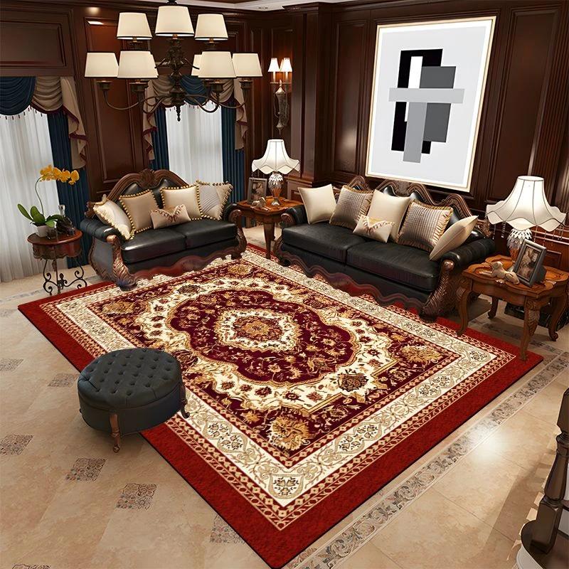 欧式别墅客厅地垫沙发茶几垫中式复古卧室床边地垫加厚美式轻奢高
