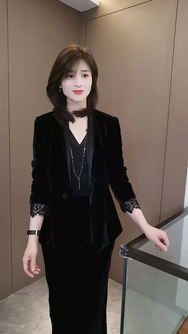 柏澜慧琳【丝绒西装】黑色西服小香风显瘦气质网红洋气轻奢时尚