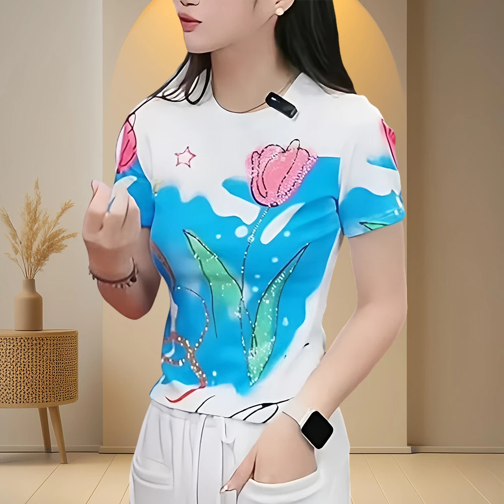 涂鸦扎染t恤显瘦短袖女款爆款2025新款夏季女装洋气时髦气质上衣
