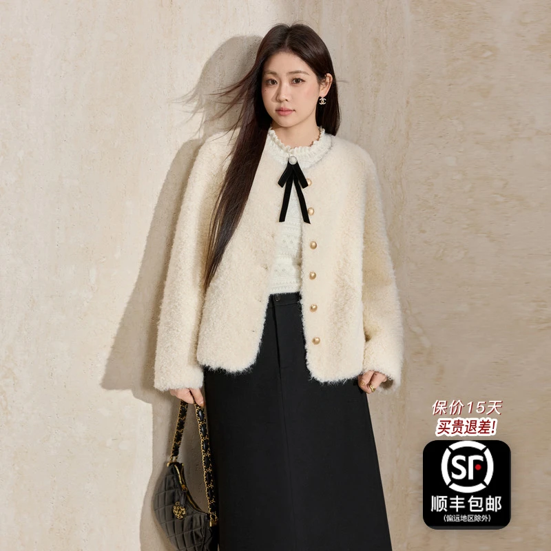 蓝语大码服饰【变美穿搭】圈圈毛小香风短外套冬季新款保暖圆领上衣