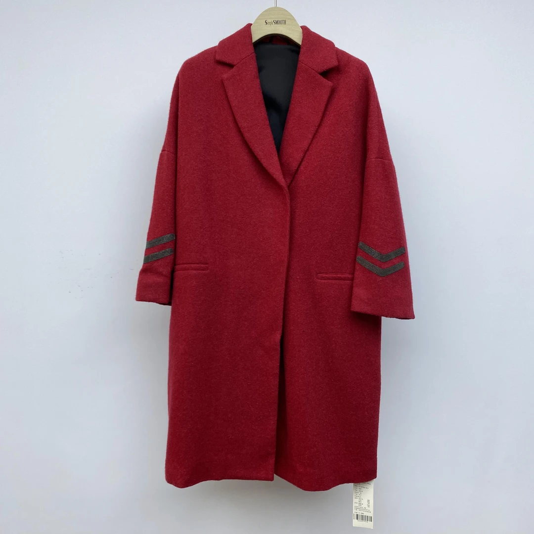 SimpleSMOOTH长款毛呢外套大衣红色设计师呢C03-400097-79035