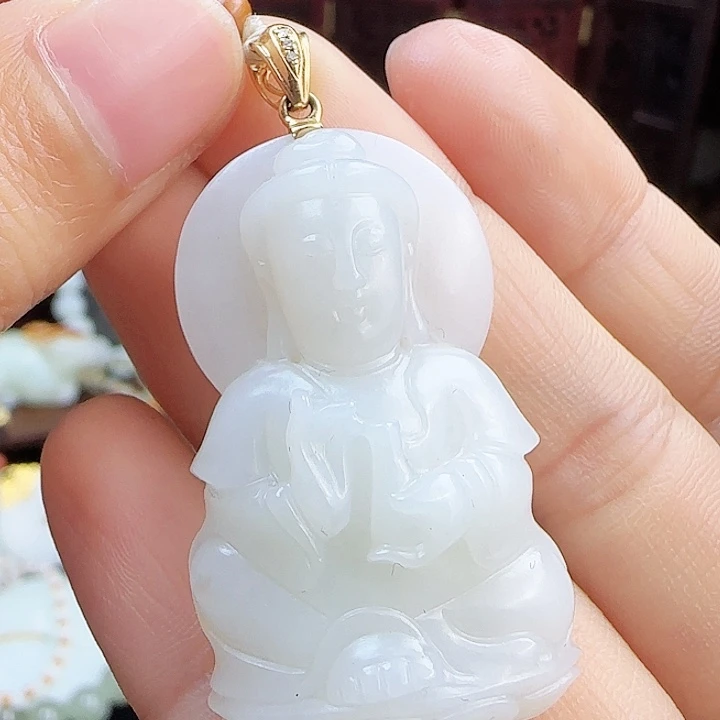 和田玉挂件18K金镶嵌定制发货