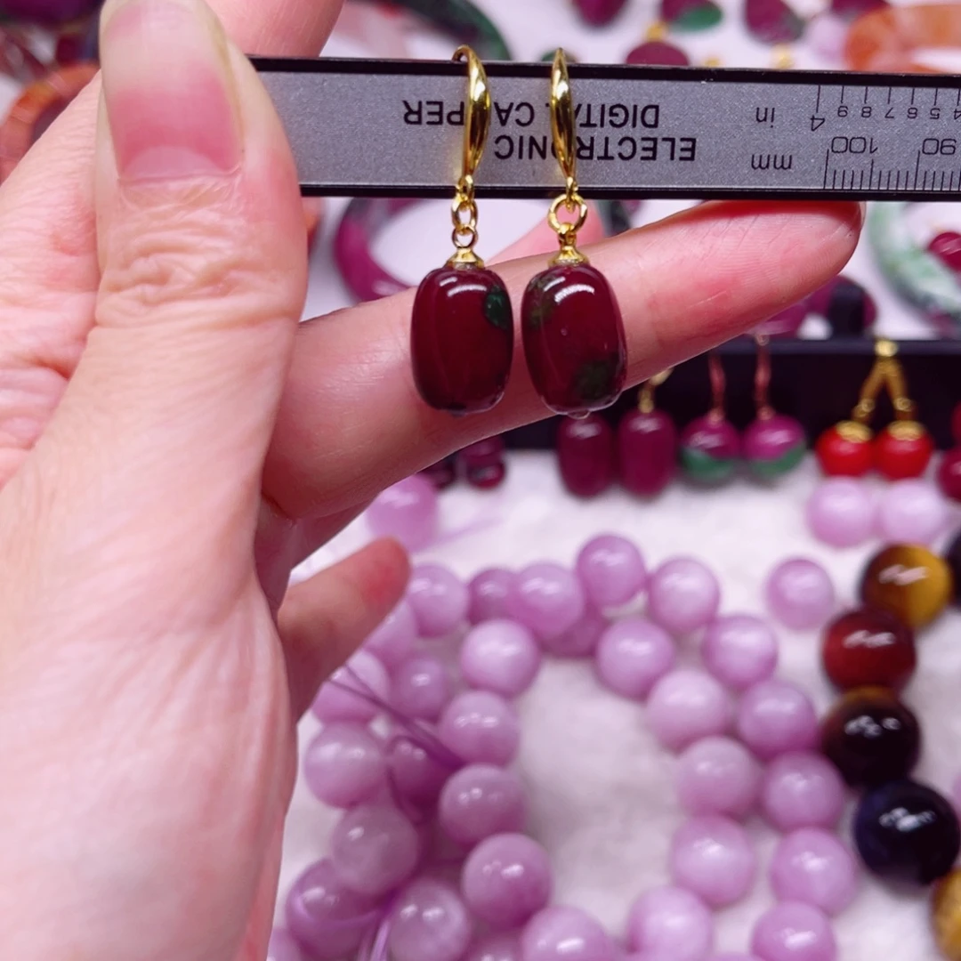 耳钩银S925镶嵌红宝石