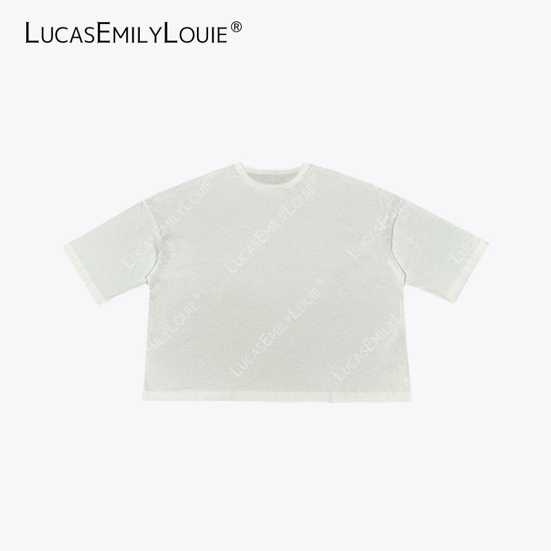 LUCASEMILYLOUIE 简约纯色宽松廓形百搭纯棉圆领短袖T恤2411052