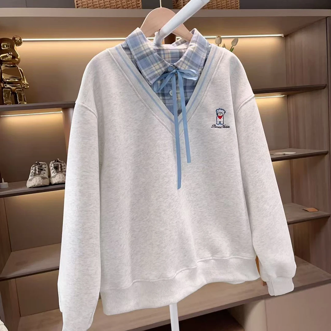 2025春款新款女童假两件甜美娃娃领韩版中大儿童卫衣春季卫衣