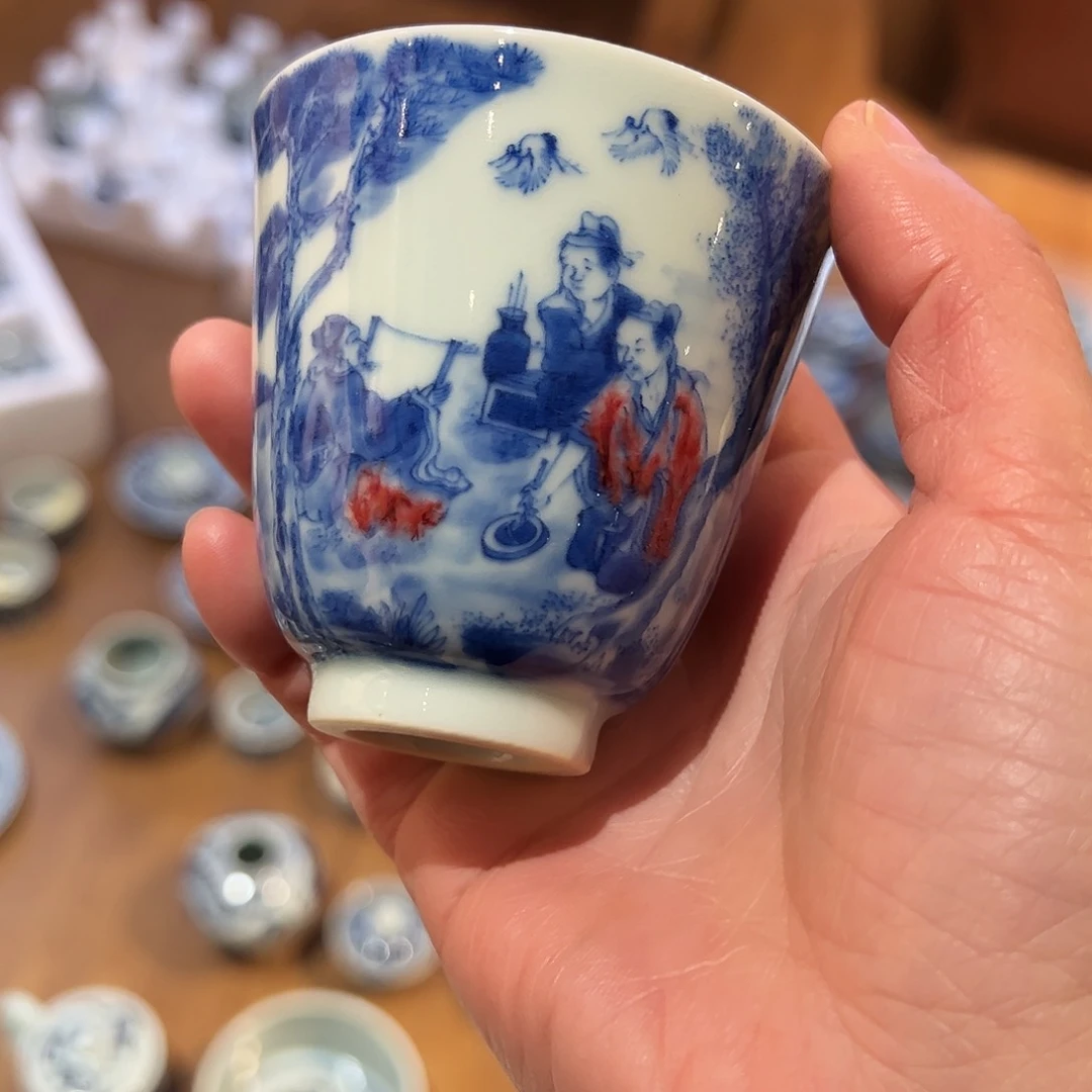 沐月山房原矿釉里红杯杯杯