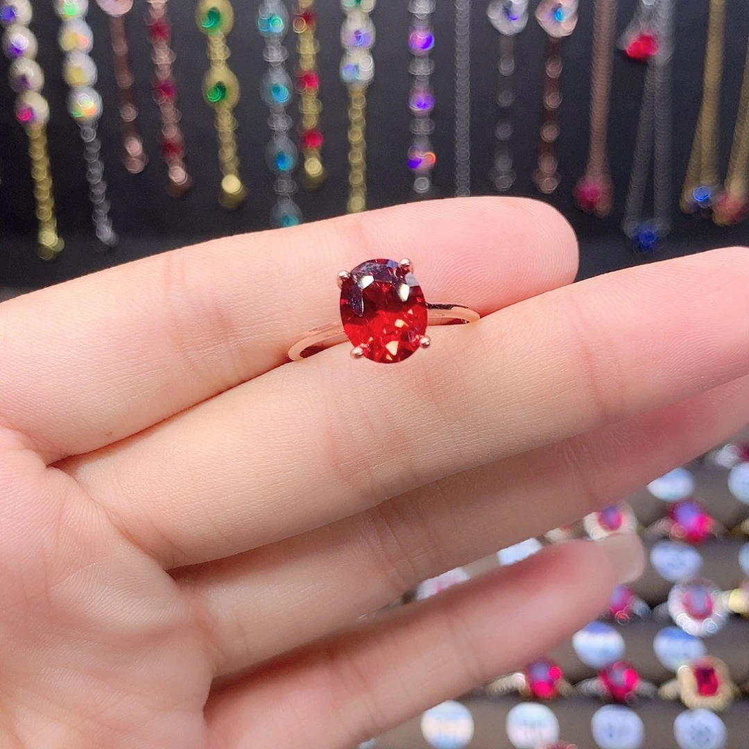 石榴石戒指银S925镶嵌玫瑰金810