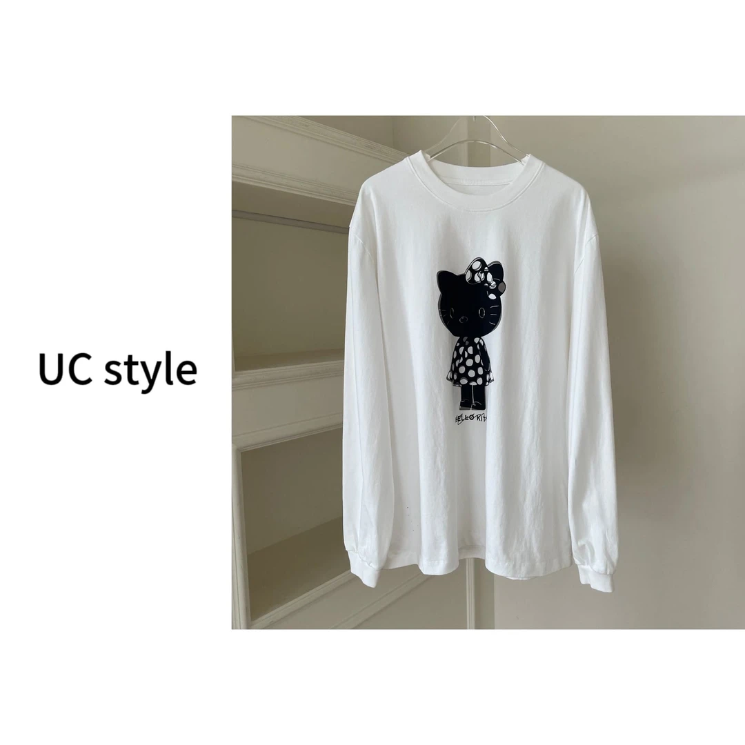 【UCSTYLE】A8939’黑皮KT‘图案印花休闲百搭长袖T恤主播穿S码