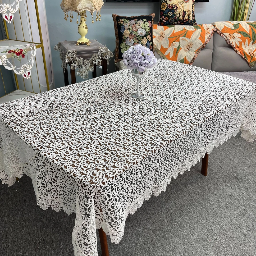 B-08【150*220】白色水溶镂空刺绣餐桌布茶几布盖巾