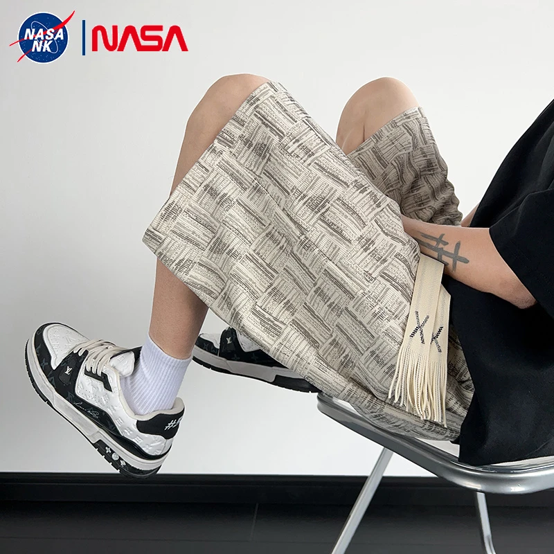 NASA联名美式扎染格纹冰丝短裤男夏季薄款速干沙滩裤子潮牌五分裤