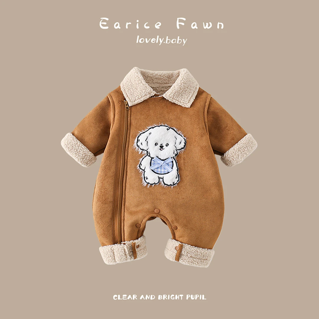 DZ新生婴儿衣服秋冬装夹棉男女宝宝加厚连体衣爬服满月周岁外出棉