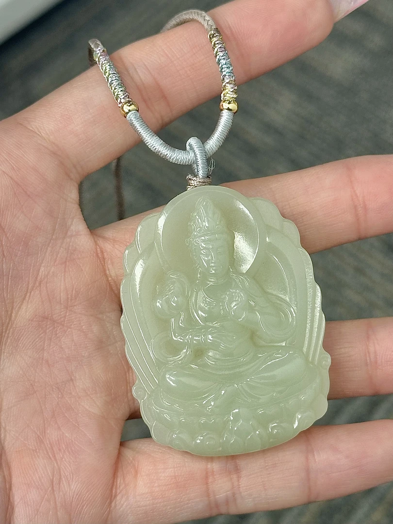天然和田玉观音吊坠青玉观音菩萨挂件项链玉石玉坠玉佩玉佛像