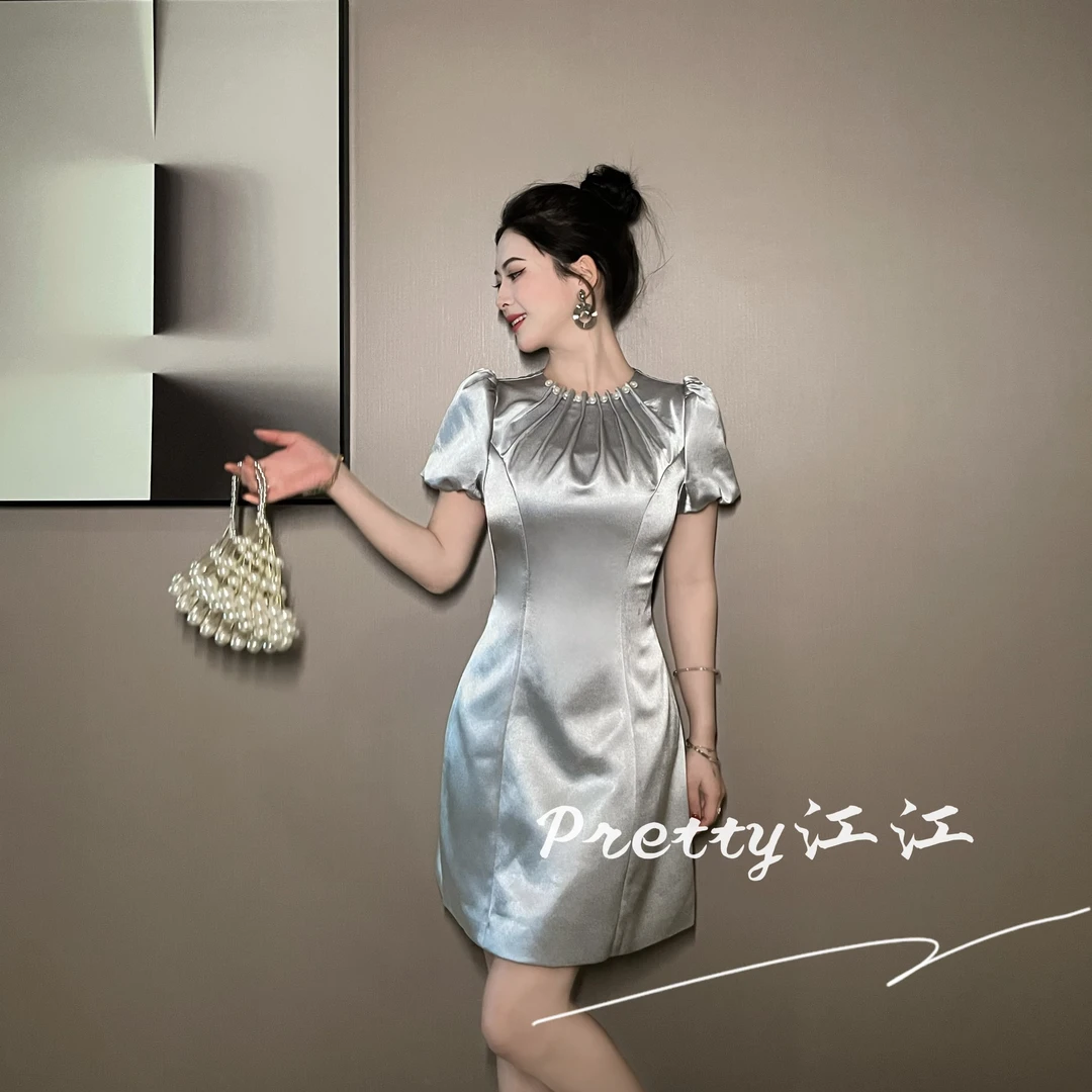 Pretty小众设计师品牌江江定制轻熟简约收腰少女风名媛连衣裙9848