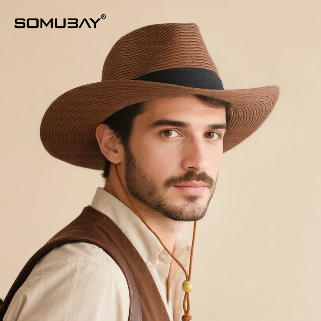 草帽夏季旅游遮阳帽子海边沙滩帽防晒可折叠登山透气帽子男款百搭