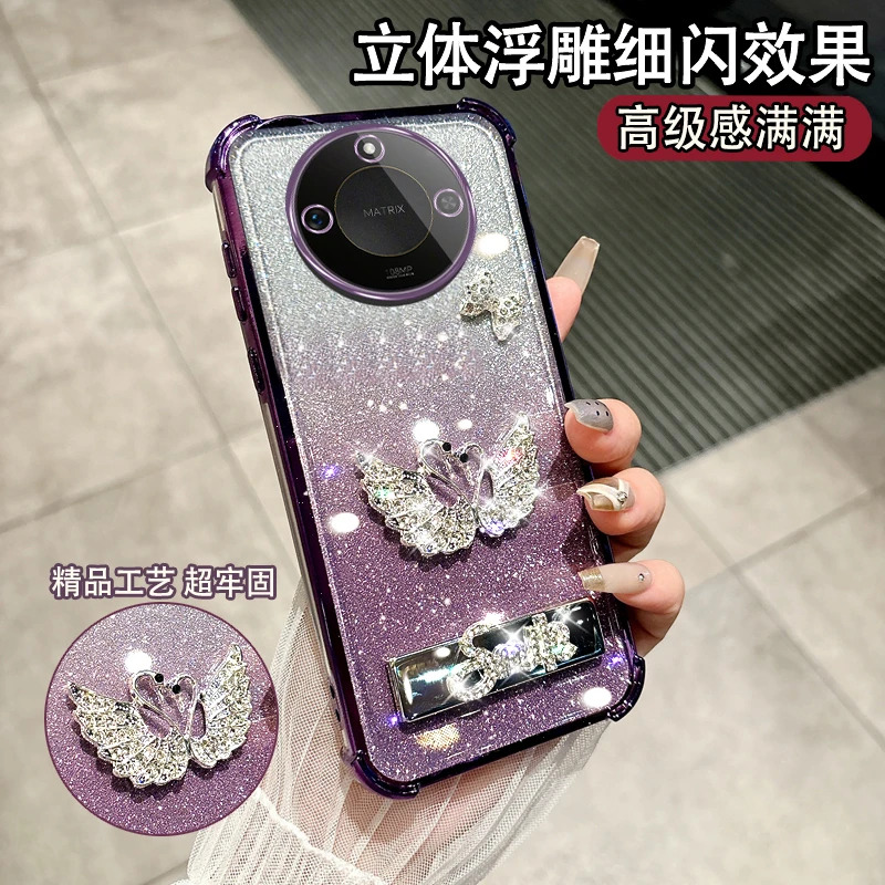 适用荣耀X70手机壳时尚女款MTN-AN00镶钻保护套Honor支架x70挂绳